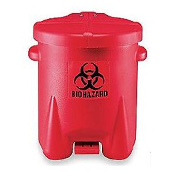 Container Biohazard Eagle Polyethylene 6gal Step-On Pedal Lid Red/Black Round Ea